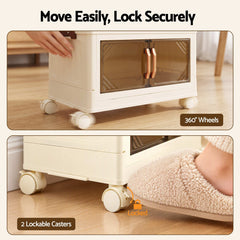 Artiss 3-Tier Foldable Storage Cabinet Stackable Box Clear Magnetic Door White