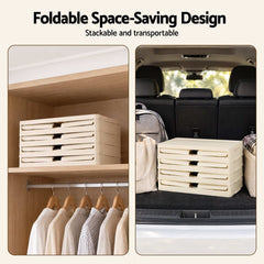 Artiss 4-Tier Foldable Storage Cabinet Stackable Box Clear Magnetic Door White