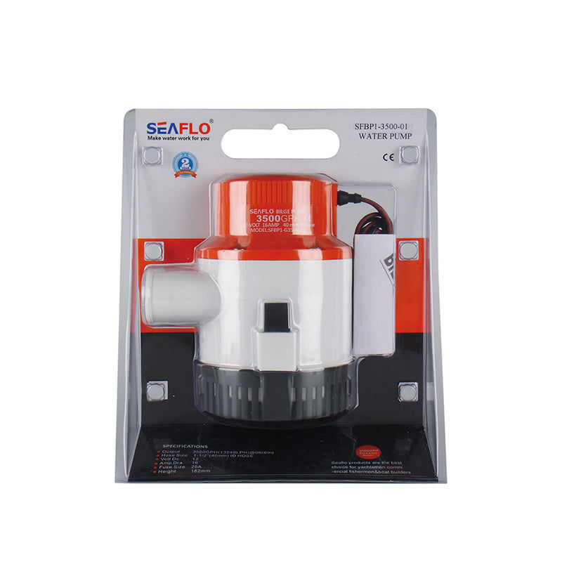 SEAFLO 3500GPH Marine Bilge Pump with Snap-Off Strainer Base 鈥?Sealed Motor Industry Standard Mounting Float or Panel Switch Operation