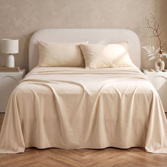Giselle Queen Sheet Set 150 GSM Anti-pilling Micro Flannel, Fast Drying Lightweight 4 Piece, 40CM Deep Pocket Fits Thick Mattress, Cream White