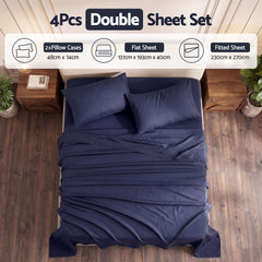 Giselle Double 500TC Cotton 4Pcs Sheet Set with 40cm Extra Deep Pocket for Thick Mattresses Sateen Weave for Sweaty Nights Navy Blue