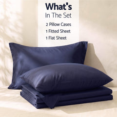 Giselle Single 500TC Cotton 4Pcs Sheet Set with 40cm Extra Deep Pocket for Thick Mattresses Sateen Weave for Sweaty Nights Navy Blue
