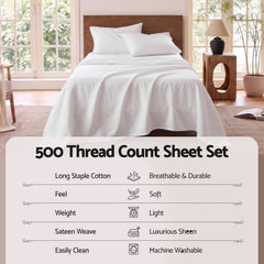 Giselle Single 500TC Cotton 4Pcs Sheet Set with 40cm Extra Deep Pocket for Thick Mattresses Sateen Weave for Sweaty Nights White