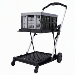 Artiss Shopping Trolley with Wheels 2 Layer w/1 Crate Foldable Trolley Grey