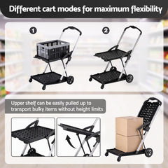 Artiss Shopping Trolley with Wheels 2 Layer w/1 Crate Foldable Trolley Grey