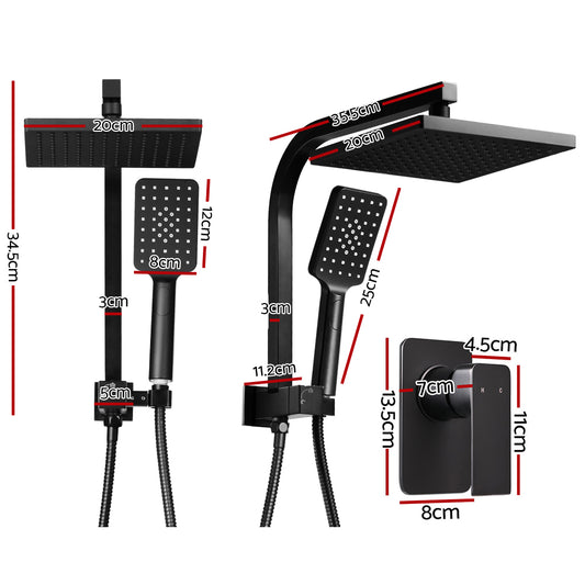 Cefito 8'' Rain Shower Head Set Handheld Square High Pressure Mixer Tap Black