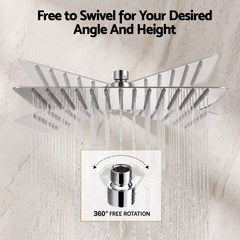 Cefito 12" Extra Large Rain Shower Head, Air-in Tech for Low Water Pressure, Anti-Clog Silicone Jets for Hard Water Scale, 360° Swivel, DIY Renters Install, 304 Stainless Steel