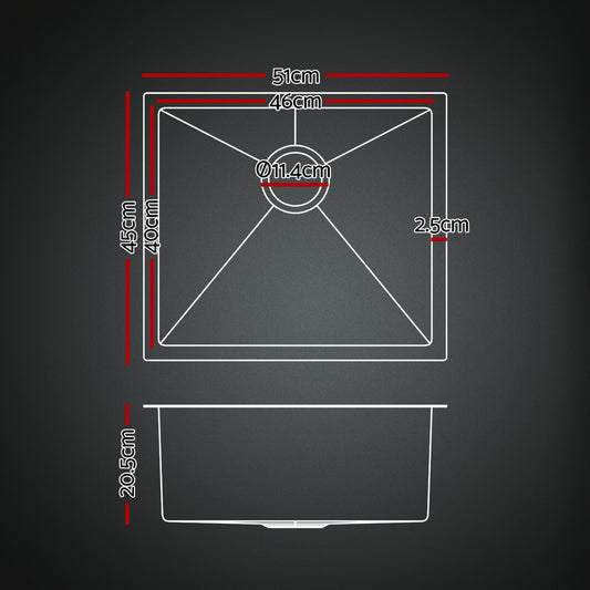 Cefito Stainless Steel Sink 51x45CM With Pull Out Mixer Tap Kitchen Single Bowl Black