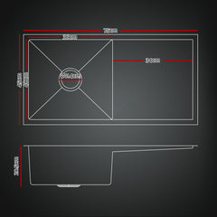 Cefito Stainless Steel Sink 75x45CM With Pull Out Mixer Tap Kitchen Basin Single Bowl Black