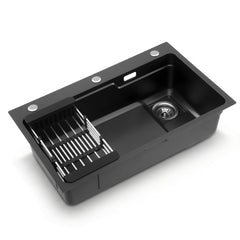 Cefito Kitchen Sink 75X45CM Stainless Steel Basin Single Bowl Drain Part Black