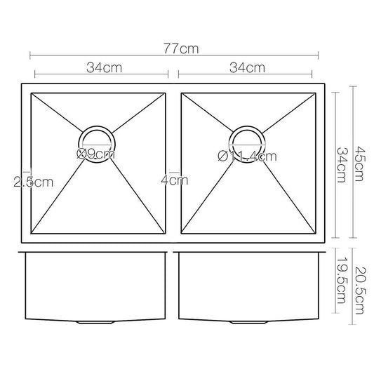 Cefito Kitchen Sink 77X45CM Stainless Steel Basin Double Bowl Black