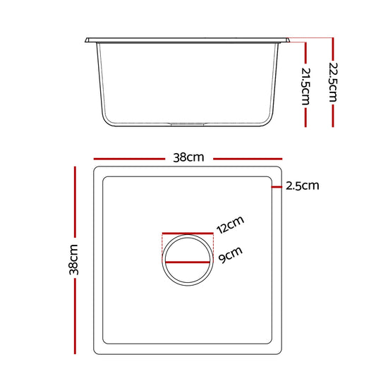 Cefito Kitchen Sink 38x38cm Granite Stone Sink Single Bowl White