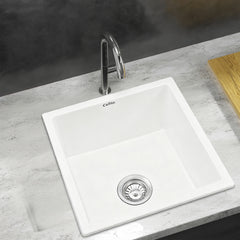 Cefito Kitchen Sink 45x45cm Granite Stone Sink Single Bowl White