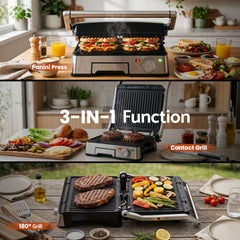 Devanti 2000W 3-in-1 Panini Press Grill Sandwich Maker 180° Open 4 Slice