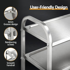 Cefito 3-Tier Stainless Steel Kitchen Trolley with Wheels 89X50X83cm