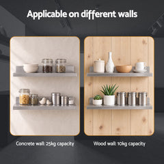 Cefito 610 x 220mm 430 Stainless Steel L-Shaped Kitchen Wall Shelf