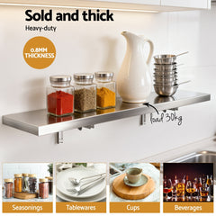 Cefito Commercial Stainless Steel Wall Shelf Kitchen Storage Rack 1200x300mm