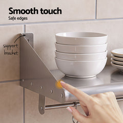 Cefito 610mm 430 Stainless Steel Wall Shelf with Hooks and Side Guards