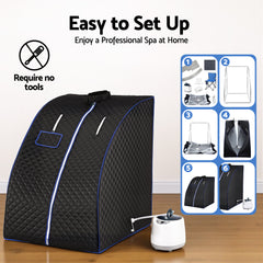 Devanti Portable Steam Sauna Tent 1000W 2L Steamer Pot Personal Home SPA Timer