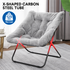 Foldable Saucer Chair Recliner Lazy Chair Metal Frame with 10cm Soft Cushion and Footrest Ottoman for Bedroom Living Room Lounge Chair Loading Up to 125kg
