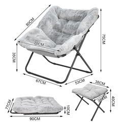 Foldable Saucer Chair Recliner Lazy Chair Metal Frame with 10cm Soft Cushion and Footrest Ottoman for Bedroom Living Room Lounge Chair Loading Up to 125kg