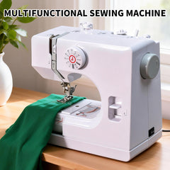 Mini Electric Sewing Machine Multifunctional Portable Sewing Machine Built-in 12 Stitch High-Low Speed with Built in Light Foot Pedal and Sewing Kit White