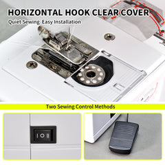 Mini Electric Sewing Machine Multifunctional Portable Sewing Machine Built-in 12 Stitch High-Low Speed with Built in Light Foot Pedal and Sewing Kit White