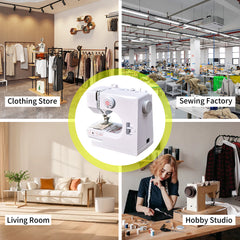 Mini Electric Sewing Machine Multifunctional Portable Sewing Machine Built-in 12 Stitch High-Low Speed with Built in Light Foot Pedal and Sewing Kit White