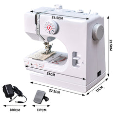 Mini Electric Sewing Machine Multifunctional Portable Sewing Machine Built-in 12 Stitch High-Low Speed with Built in Light Foot Pedal and Sewing Kit White