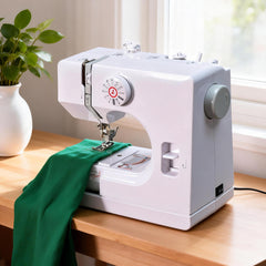 Mini Electric Sewing Machine Multifunctional Portable Sewing Machine Built-in 12 Stitch High-Low Speed with Built in Light Foot Pedal and Sewing Kit White