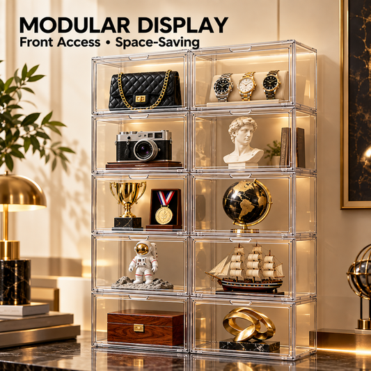 10 Pack Stackable Clear Collectible Display Cases with Magnetic Door Modular Keepsake Boxes for Models Awards Watche Figures  Memorabilia