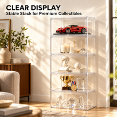 10 Pack Stackable Clear Collectible Display Cases with Magnetic Door Modular Keepsake Boxes for Models Awards Watche Figures  Memorabilia