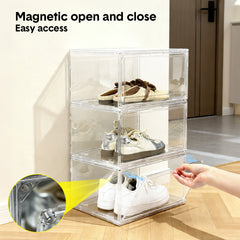 10 Pack Stackable Shoe Box Hard Transparent Acrylic Shoes Storage Container Case with Magnetic Door Multifunctional Display Organiser Each Size 37x26x20cm