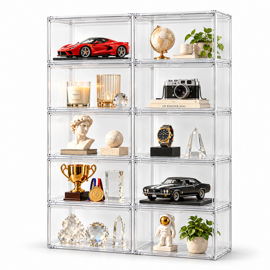 10 Pack Stackable Clear Collectible Display Cases with Magnetic Door Modular Keepsake Boxes for Models Awards Watche Figures  Memorabilia