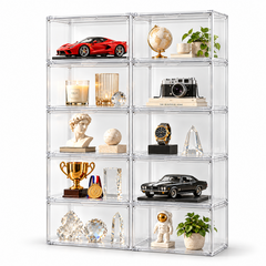 10 Pack Stackable Clear Collectible Display Cases with Magnetic Door Modular Keepsake Boxes for Models Awards Watche Figures  Memorabilia