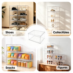 10 Pack Stackable Shoe Box Hard Transparent Acrylic Shoes Storage Container Case with Magnetic Door Multifunctional Display Organiser Each Size 37x26x20cm