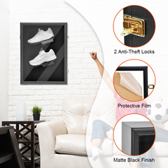 Shoe Display Case Wall Mounted Wooden Sneaker Cabinet with 360 Rotatable Shoe Rack and UV Protection Acrylic Lockable Door Sports Shoes Showcase Box Black