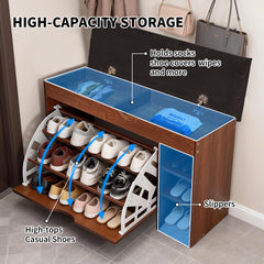 3-Tier Shoe Storage Bench Seat Entryway Shoe Rack Cabinet with Lift Top Storage and PU Leather Cushion for Home Apartment Entrances Hallways 100x30x51.5cm