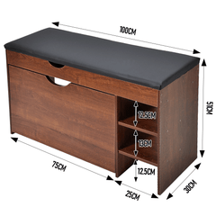 3-Tier Shoe Storage Bench Seat Entryway Shoe Rack Cabinet with Lift Top Storage and PU Leather Cushion for Apartment Entrance Hallways 100x30x51.5cm
