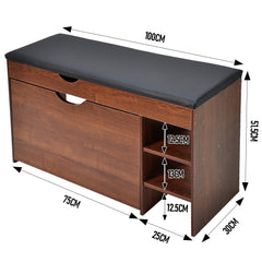 3-Tier Shoe Storage Bench Seat Entryway Shoe Rack Cabinet with Lift Top Storage and PU Leather Cushion for Home Apartment Entrances Hallways 100x30x51.5cm