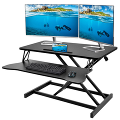 94cm Desk Converter Dual Monitor and Laptop Workstation Ergonomic Design Height Adjustable Sit to Stand Riser with Wide Keyboard Tray for Office