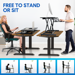 94cm Desk Converter Dual Monitor and Laptop Workstation Ergonomic Design Height Adjustable Sit to Stand Riser with Wide Keyboard Tray for Office