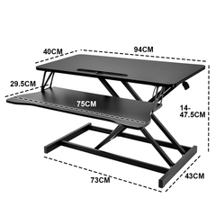 94cm Desk Converter Dual Monitor and Laptop Workstation Ergonomic Design Height Adjustable Sit to Stand Riser with Wide Keyboard Tray for Office