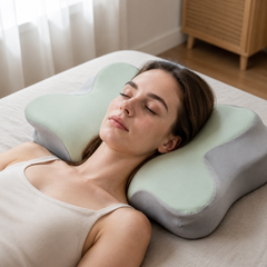 Ergonomic Memory Foam Cervical Pillow Contoured Neck Support Pillow with Removable Washable Pillowcase Dual Height for Side Back Sleepers Mint Green