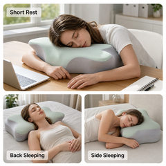 Ergonomic Memory Foam Cervical Pillow Contoured Neck Support Pillow with Removable Washable Pillowcase Dual Height for Side Back Sleepers Mint Green