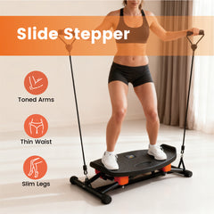Simulate Ski Training Board Non-Slip Slide Stepper Training Machine with 2 Resistance Bands and Real-time Display Indoor Cardio Full Body Fitness Equipment