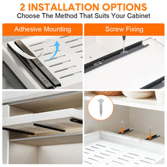 4 Pack Pull Out Drawers 31-51cm Width Expandable Steel Slide Out Shelf Cabinet Organizer with 3 Slide Rail for Kitchen Bathroom Pantry Single Capacity 20kg