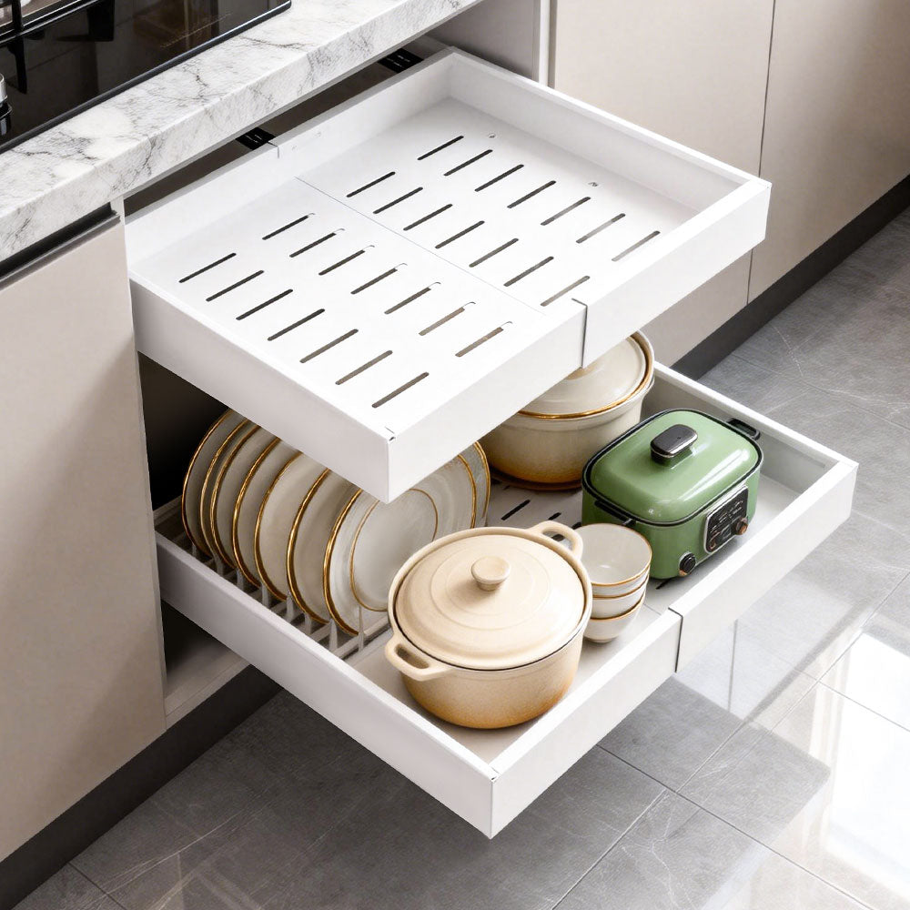 4 Pack Pull Out Drawers 31-51cm Width Expandable Steel Slide Out Shelf Cabinet Organizer with 3 Slide Rail for Kitchen Bathroom Pantry Single Capacity 20kg