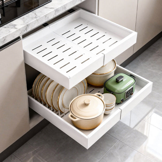 4 Pack Pull Out Drawers 31-51cm Width Expandable Steel Slide Out Shelf Cabinet Organizer with 3 Slide Rail for Kitchen Bathroom Pantry Single Capacity 20kg