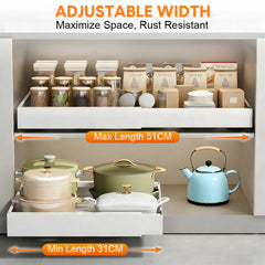 4 Pack Pull Out Drawers 31-51cm Width Expandable Steel Slide Out Shelf Cabinet Organizer with 3 Slide Rail for Kitchen Bathroom Pantry Single Capacity 20kg